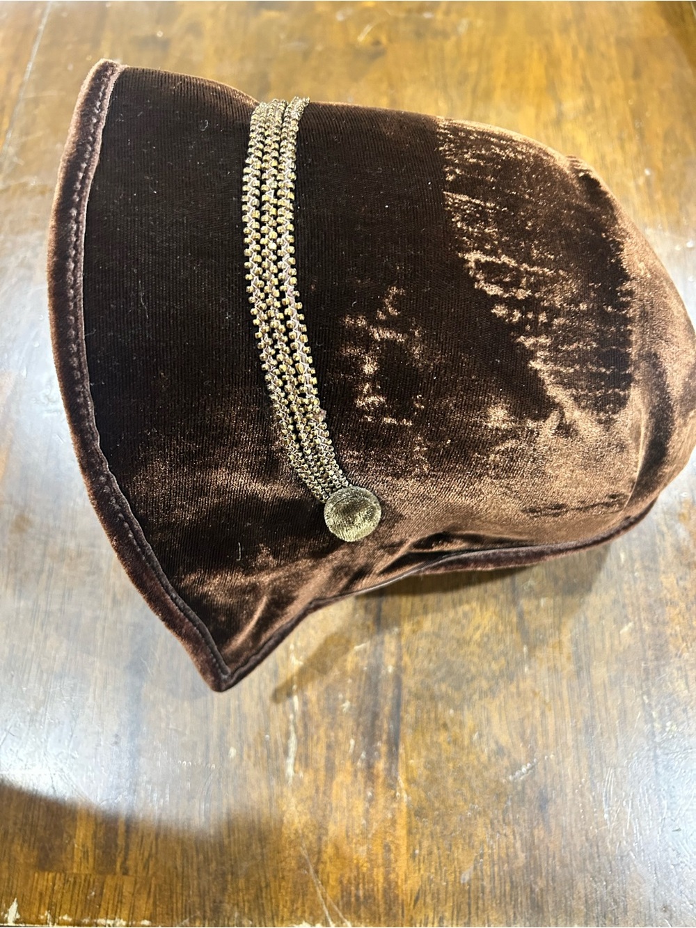 Vintage Brown Velvet Cloche Hat with beaded Accent